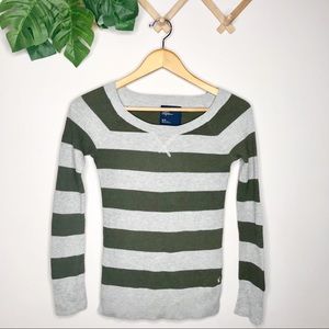 American Eagle green & gray striped thermal top